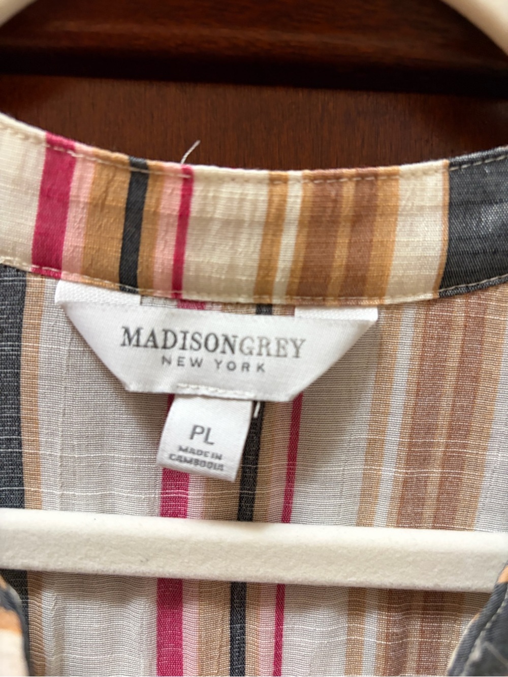 Casual Striped Button-Front Tunic in Pink, Tan & Navy - Picture 3 of 3